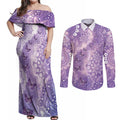 Australia Epilepsy Awareness Couples Matching Off Shoulder Maxi Dress and Long Sleeve Button Shirt Purple Butterflies Aboriginal