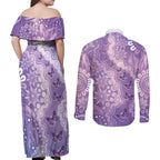 Australia Epilepsy Awareness Couples Matching Off Shoulder Maxi Dress and Long Sleeve Button Shirt Purple Butterflies Aboriginal