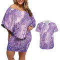 Australia Epilepsy Awareness Couples Matching Off Shoulder Short Dress and Hawaiian Shirt Purple Butterflies Aboriginal