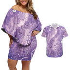 Australia Epilepsy Awareness Couples Matching Off Shoulder Short Dress and Hawaiian Shirt Purple Butterflies Aboriginal