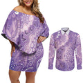 Australia Epilepsy Awareness Couples Matching Off Shoulder Short Dress and Long Sleeve Button Shirt Purple Butterflies Aboriginal