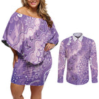 Australia Epilepsy Awareness Couples Matching Off Shoulder Short Dress and Long Sleeve Button Shirt Purple Butterflies Aboriginal
