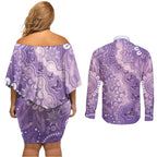 Australia Epilepsy Awareness Couples Matching Off Shoulder Short Dress and Long Sleeve Button Shirt Purple Butterflies Aboriginal