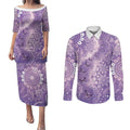 Australia Epilepsy Awareness Couples Matching Puletasi and Long Sleeve Button Shirt Purple Butterflies Aboriginal
