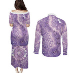 Australia Epilepsy Awareness Couples Matching Puletasi and Long Sleeve Button Shirt Purple Butterflies Aboriginal