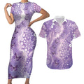 Australia Epilepsy Awareness Couples Matching Short Sleeve Bodycon Dress and Hawaiian Shirt Purple Butterflies Aboriginal