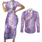 Australia Epilepsy Awareness Couples Matching Short Sleeve Bodycon Dress and Long Sleeve Button Shirt Purple Butterflies Aboriginal