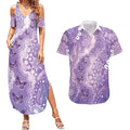 Australia Epilepsy Awareness Couples Matching Summer Maxi Dress and Hawaiian Shirt Purple Butterflies Aboriginal