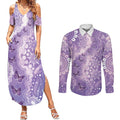 Australia Epilepsy Awareness Couples Matching Summer Maxi Dress and Long Sleeve Button Shirt Purple Butterflies Aboriginal