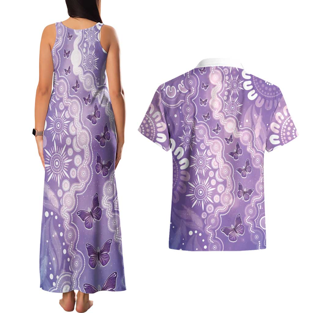 Australia Epilepsy Awareness Couples Matching Tank Maxi Dress and Hawaiian Shirt Purple Butterflies Aboriginal