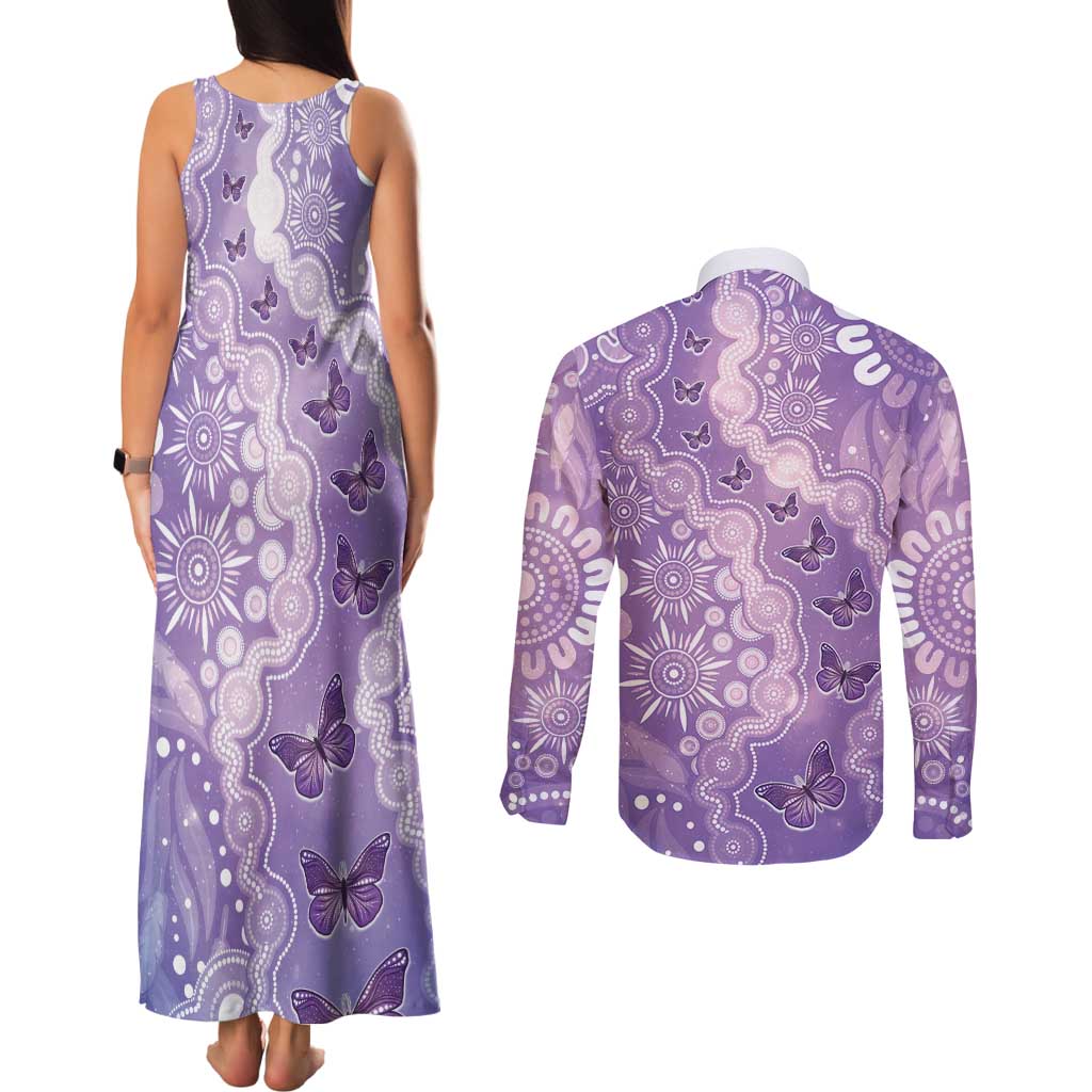 Australia Epilepsy Awareness Couples Matching Tank Maxi Dress and Long Sleeve Button Shirt Purple Butterflies Aboriginal