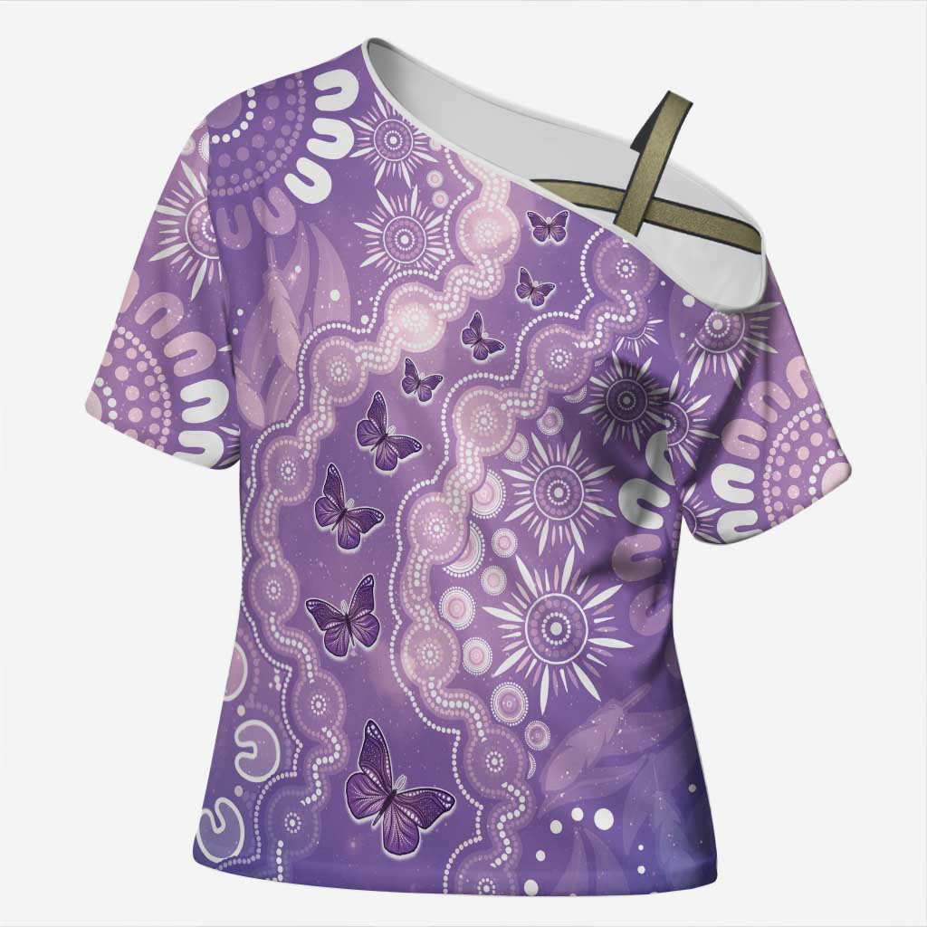 Australia Epilepsy Awareness Cross Shoulder Shirt Purple Butterflies Aboriginal