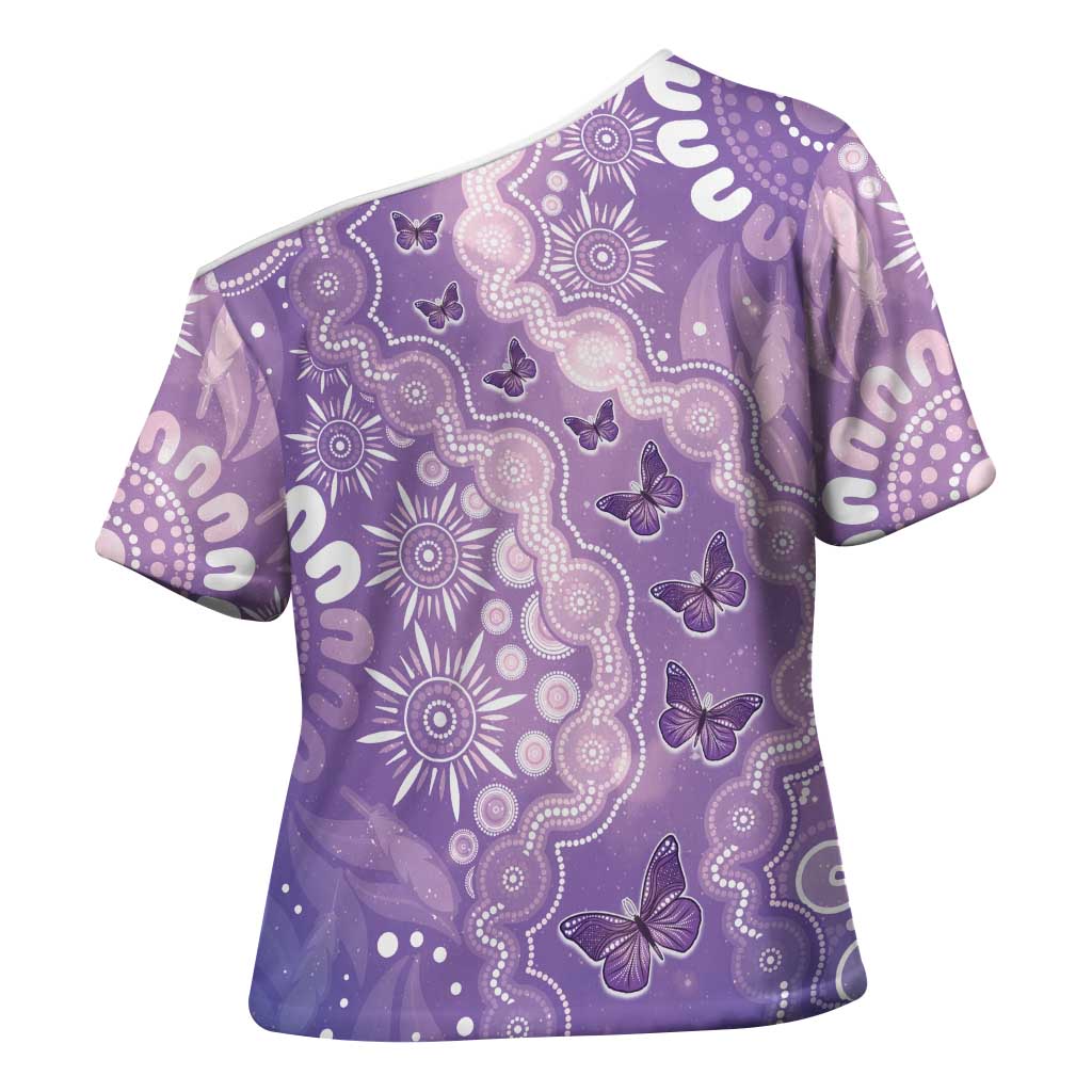 Australia Epilepsy Awareness Cross Shoulder Shirt Purple Butterflies Aboriginal