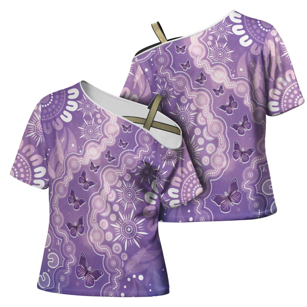 Australia Epilepsy Awareness Cross Shoulder Shirt Purple Butterflies Aboriginal