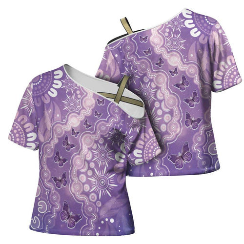 Australia Epilepsy Awareness Cross Shoulder Shirt Purple Butterflies Aboriginal