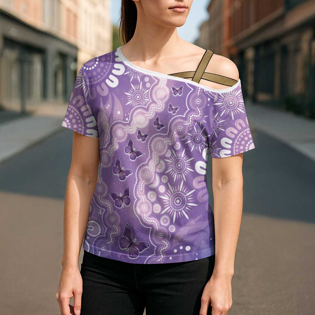 Australia Epilepsy Awareness Cross Shoulder Shirt Purple Butterflies Aboriginal