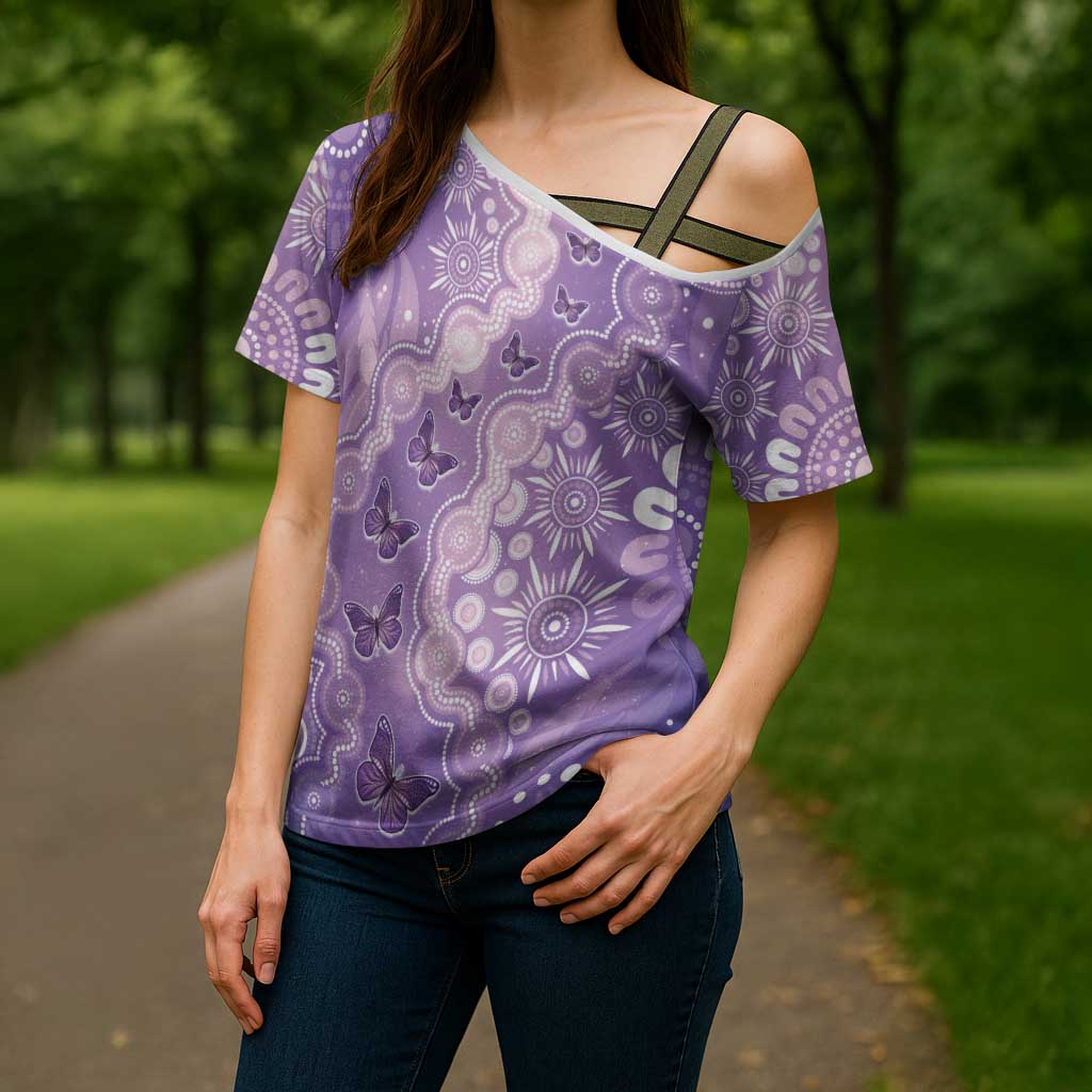 Australia Epilepsy Awareness Cross Shoulder Shirt Purple Butterflies Aboriginal