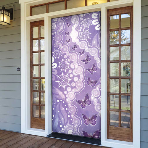 Australia Epilepsy Awareness Door Cover Purple Butterflies Aboriginal