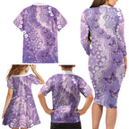 Australia Epilepsy Awareness Family Matching Long Sleeve Bodycon Dress and Hawaiian Shirt Purple Butterflies Aboriginal