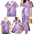 Australia Epilepsy Awareness Family Matching Mermaid Dress and Hawaiian Shirt Purple Butterflies Aboriginal