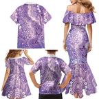 Australia Epilepsy Awareness Family Matching Mermaid Dress and Hawaiian Shirt Purple Butterflies Aboriginal