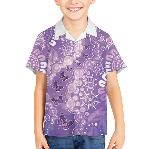 Australia Epilepsy Awareness Family Matching Mermaid Dress and Hawaiian Shirt Purple Butterflies Aboriginal