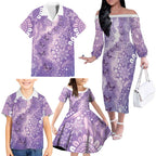 Australia Epilepsy Awareness Family Matching Off The Shoulder Long Sleeve Dress and Hawaiian Shirt Purple Butterflies Aboriginal