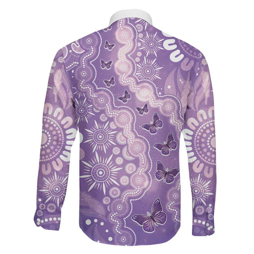 Australia Epilepsy Awareness Family Matching Off The Shoulder Long Sleeve Dress and Hawaiian Shirt Purple Butterflies Aboriginal