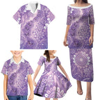 Australia Epilepsy Awareness Family Matching Puletasi and Hawaiian Shirt Purple Butterflies Aboriginal