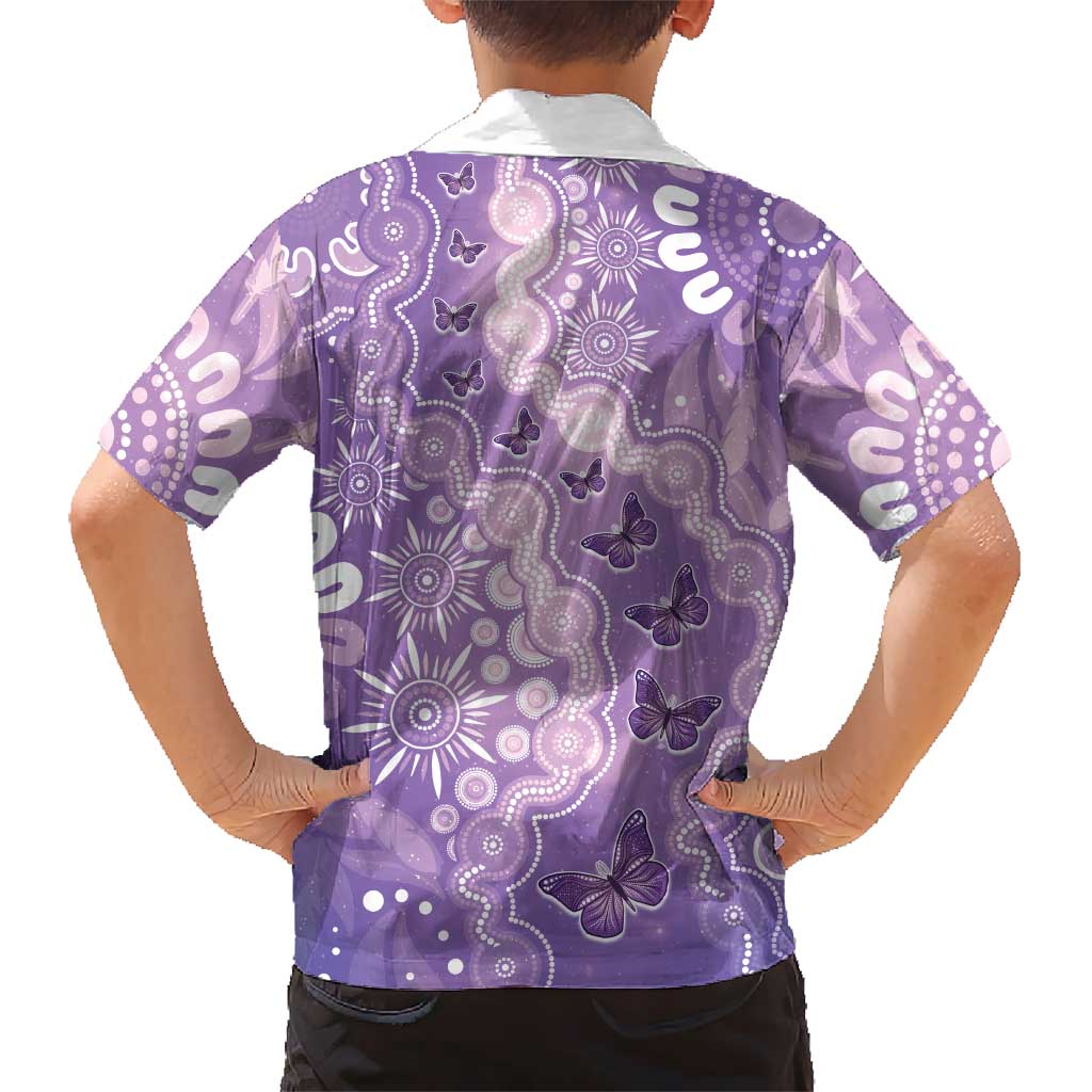 Australia Epilepsy Awareness Family Matching Puletasi and Hawaiian Shirt Purple Butterflies Aboriginal