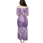 Australia Epilepsy Awareness Family Matching Puletasi and Hawaiian Shirt Purple Butterflies Aboriginal
