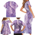 Australia Epilepsy Awareness Family Matching Short Sleeve Bodycon Dress and Hawaiian Shirt Purple Butterflies Aboriginal
