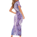 Australia Epilepsy Awareness Family Matching Short Sleeve Bodycon Dress and Hawaiian Shirt Purple Butterflies Aboriginal