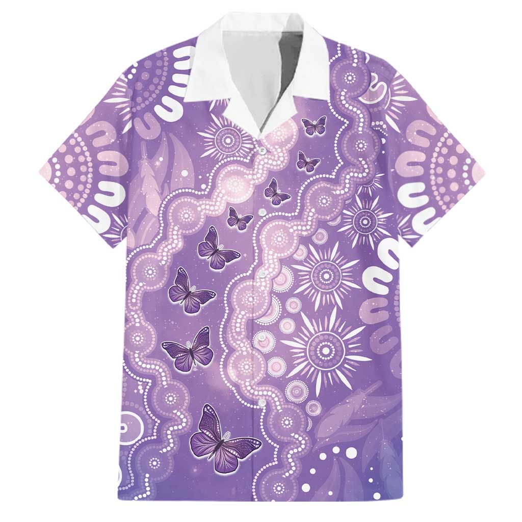 Australia Epilepsy Awareness Family Matching Summer Maxi Dress and Hawaiian Shirt Purple Butterflies Aboriginal