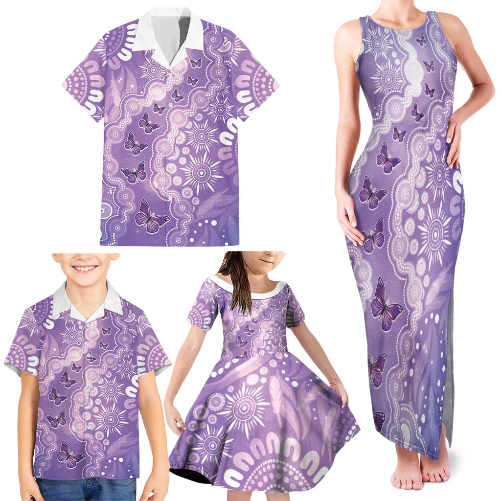 Australia Epilepsy Awareness Family Matching Tank Maxi Dress and Hawaiian Shirt Purple Butterflies Aboriginal
