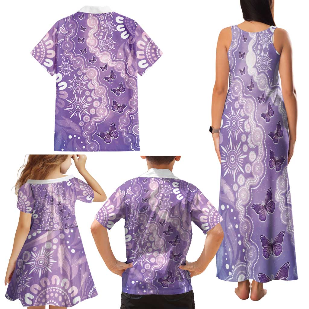 Australia Epilepsy Awareness Family Matching Tank Maxi Dress and Hawaiian Shirt Purple Butterflies Aboriginal