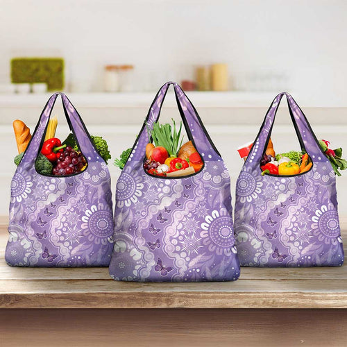 Australia Epilepsy Awareness Grocery Bag Purple Butterflies Aboriginal
