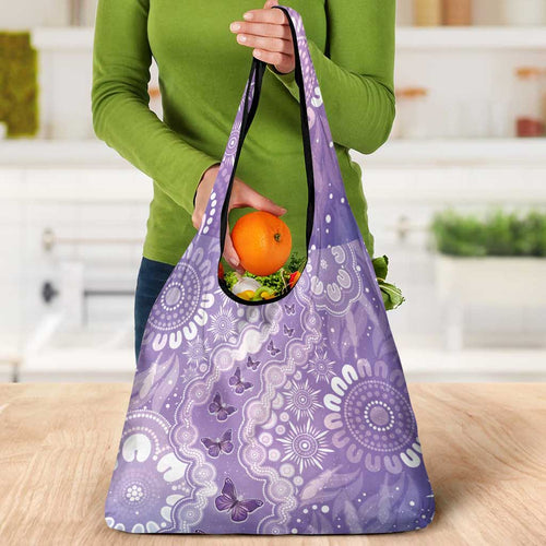 Australia Epilepsy Awareness Grocery Bag Purple Butterflies Aboriginal