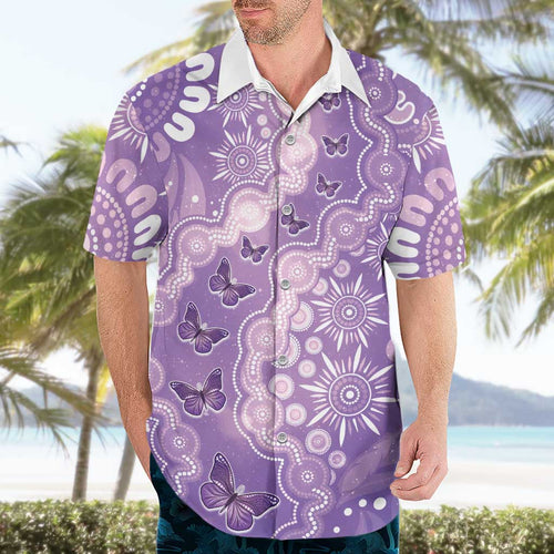 Australia Epilepsy Awareness Hawaiian Shirt Purple Butterflies Aboriginal