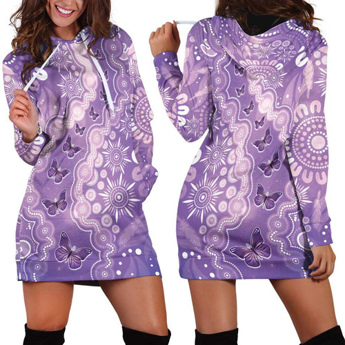 Australia Epilepsy Awareness Hoodie Dress Purple Butterflies Aboriginal