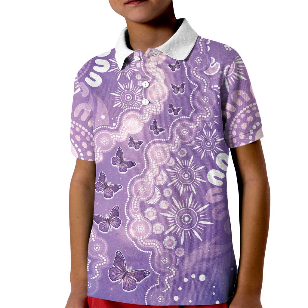 Australia Epilepsy Awareness Kid Polo Shirt Purple Butterflies Aboriginal