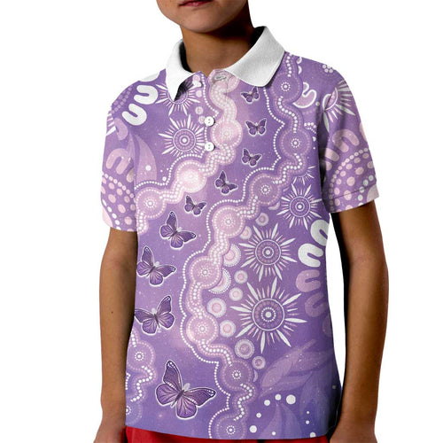 Australia Epilepsy Awareness Kid Polo Shirt Purple Butterflies Aboriginal