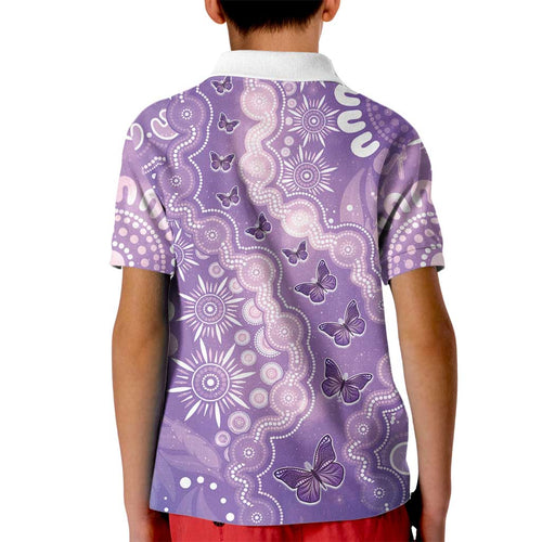 Australia Epilepsy Awareness Kid Polo Shirt Purple Butterflies Aboriginal