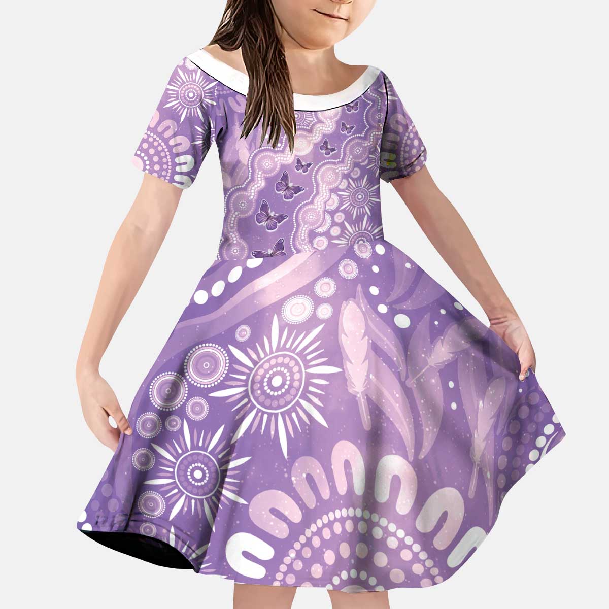 Australia Epilepsy Awareness Kid Short Sleeve Dress Purple Butterflies Aboriginal