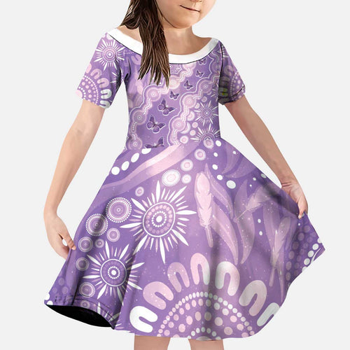 Australia Epilepsy Awareness Kid Short Sleeve Dress Purple Butterflies Aboriginal