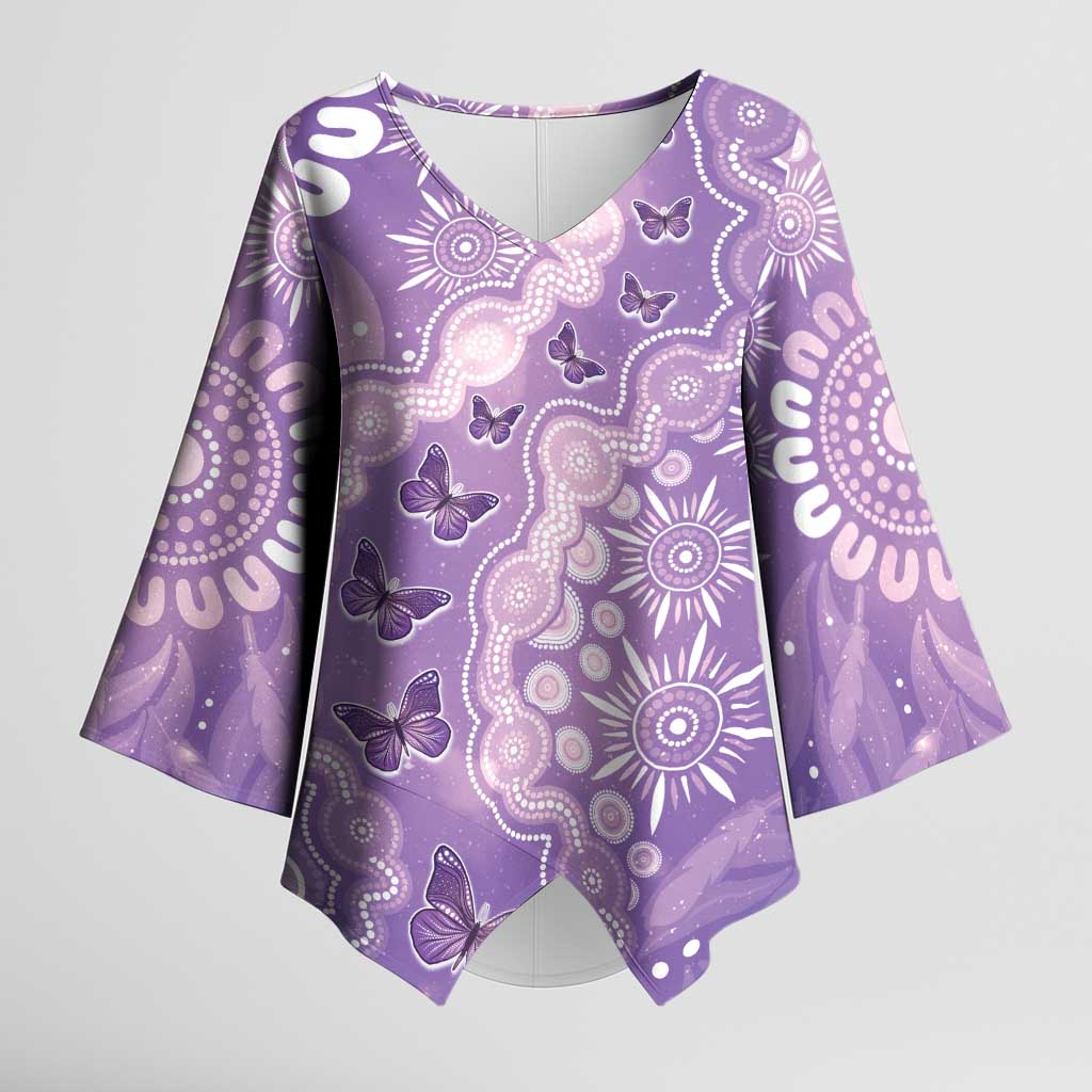 Australia Epilepsy Awareness Kimono Sleeve Blouse Purple Butterflies Aboriginal