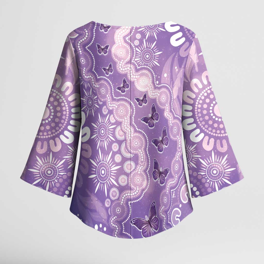 Australia Epilepsy Awareness Kimono Sleeve Blouse Purple Butterflies Aboriginal