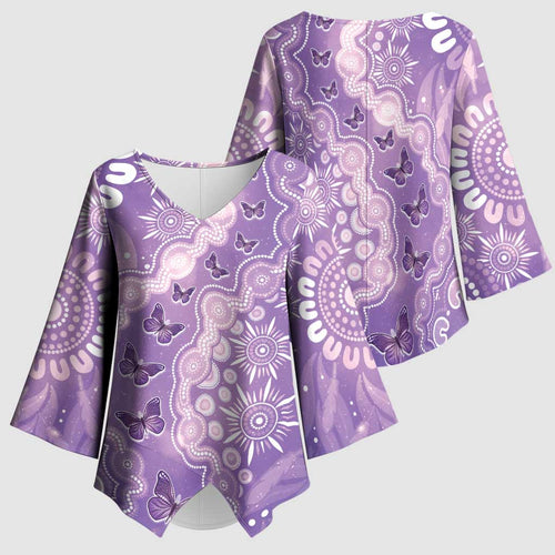 Australia Epilepsy Awareness Kimono Sleeve Blouse Purple Butterflies Aboriginal