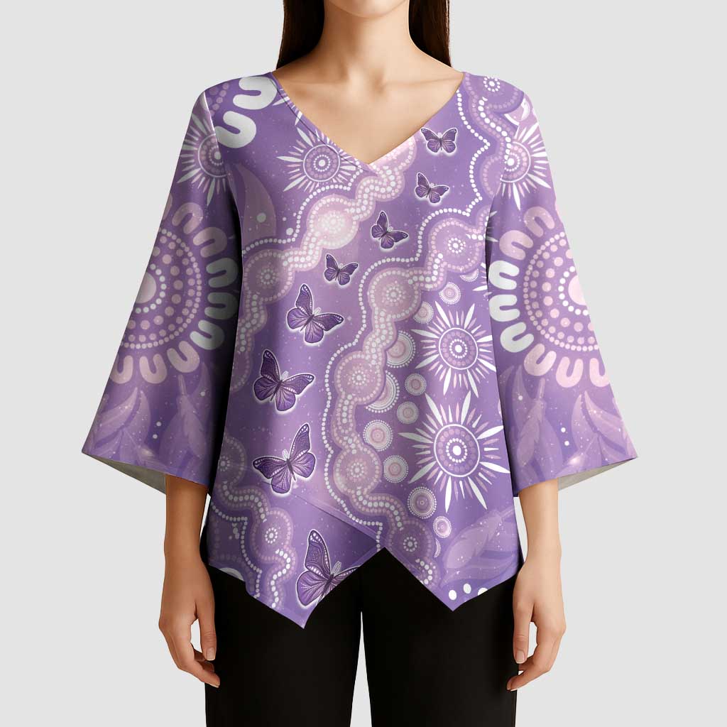 Australia Epilepsy Awareness Kimono Sleeve Blouse Purple Butterflies Aboriginal
