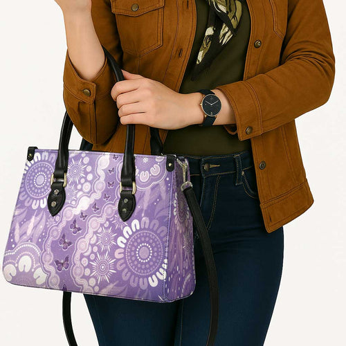 Australia Epilepsy Awareness Leather Bag Purple Butterflies Aboriginal